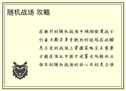 随机战场 攻略